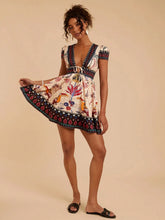 Travachic V-Neck Short Sleeve Fitted Printed Woven Vacation Mini Dress For Women, Spring/Summer